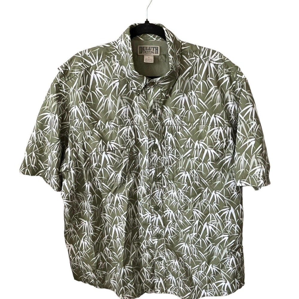 Duluth Trading Co. Men’s Green Floral Hawaiian Vented Shirt L Cool Plus